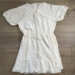 Madewell Eyelet Dress floral embroidered Tassel Tie Mini size 10 AL321 Lined